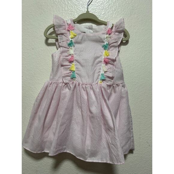 NWT Pippa & Julie Soft Pink Seersucker Colorful Tassels Nordstrom Size 12 Months - Picture 1 of 5